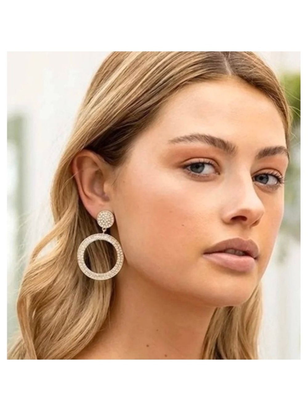 Gold Crystal Hoop Drop Earrings - Women Jewelry - Picture 2 of 8
